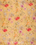 Butter Yellow Digital Floral Printed Pure Silk Linen Handloom Saree