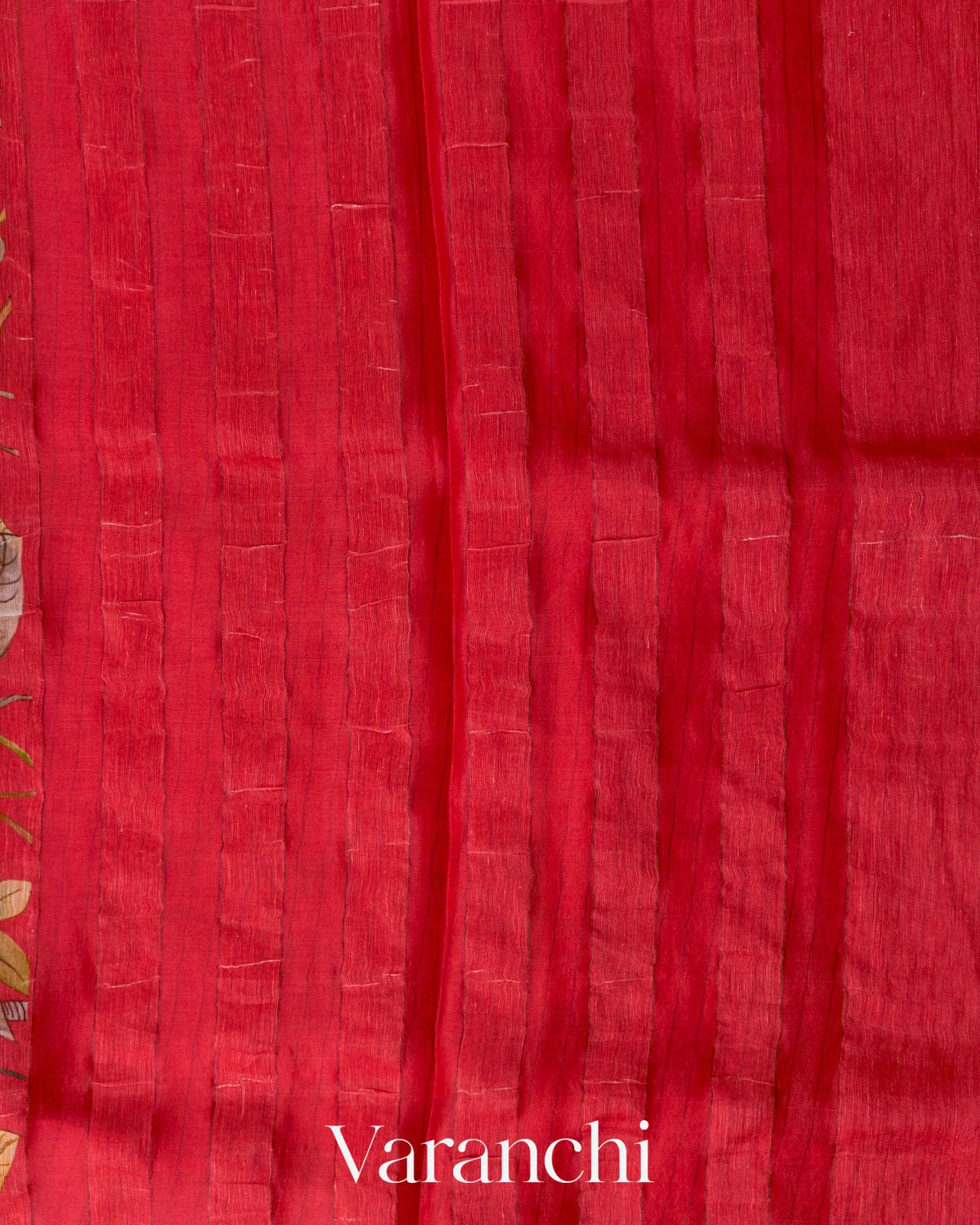 Coral Red Floral Digital Printed Pure Silk Linen Handloom Saree