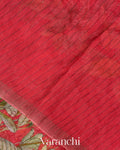 Coral Red Floral Digital Printed Pure Silk Linen Handloom Saree