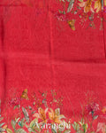 Coral Red Floral Digital Printed Pure Silk Linen Handloom Saree