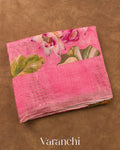 Rose Pink Digital Printed Pure Silk Linen Handloom Saree
