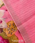 Rose Pink Digital Printed Pure Silk Linen Handloom Saree