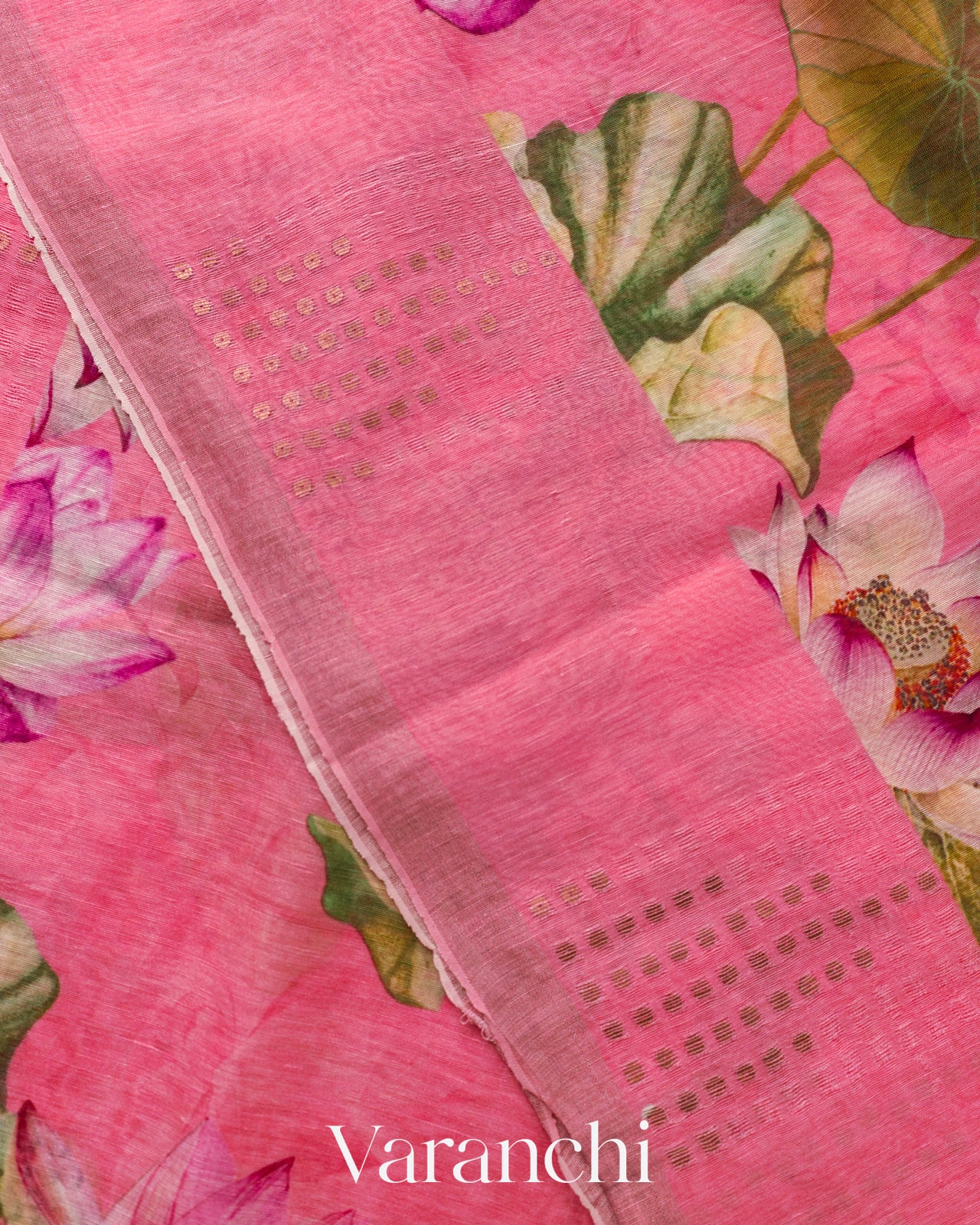Rose Pink Digital Printed Pure Silk Linen Handloom Saree