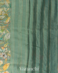 Sea Green Floral Digital Printed Pure Silk Linen Handloom Saree