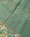 Sea Green Floral Digital Printed Pure Silk Linen Handloom Saree