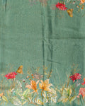 Sea Green Floral Digital Printed Pure Silk Linen Handloom Saree
