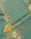 Sea Green Floral Digital Printed Pure Silk Linen Handloom Saree
