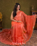 Coral Jamdani Pure Silk Linen Handloom Saree