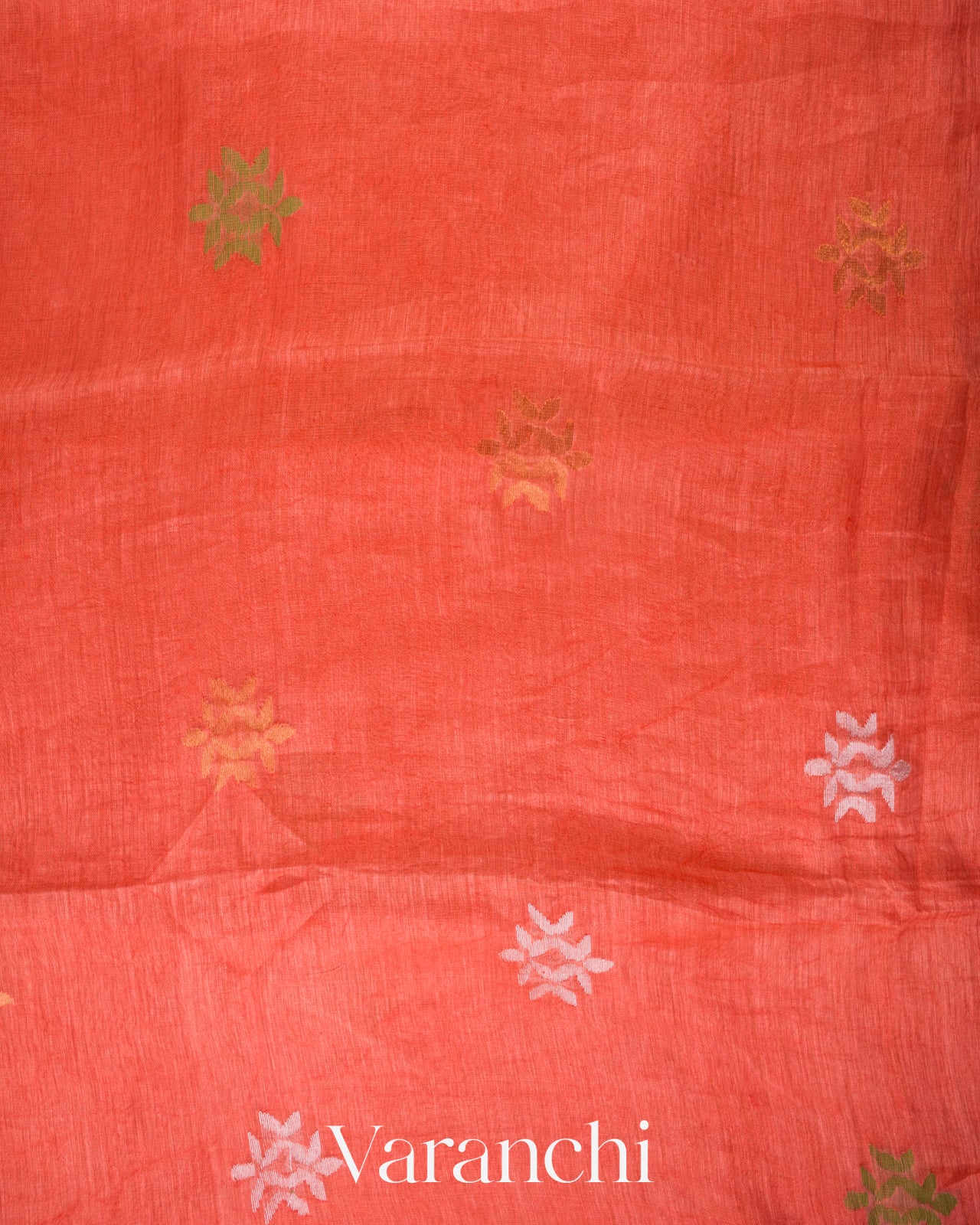 Coral Jamdani Pure Silk Linen Handloom Saree