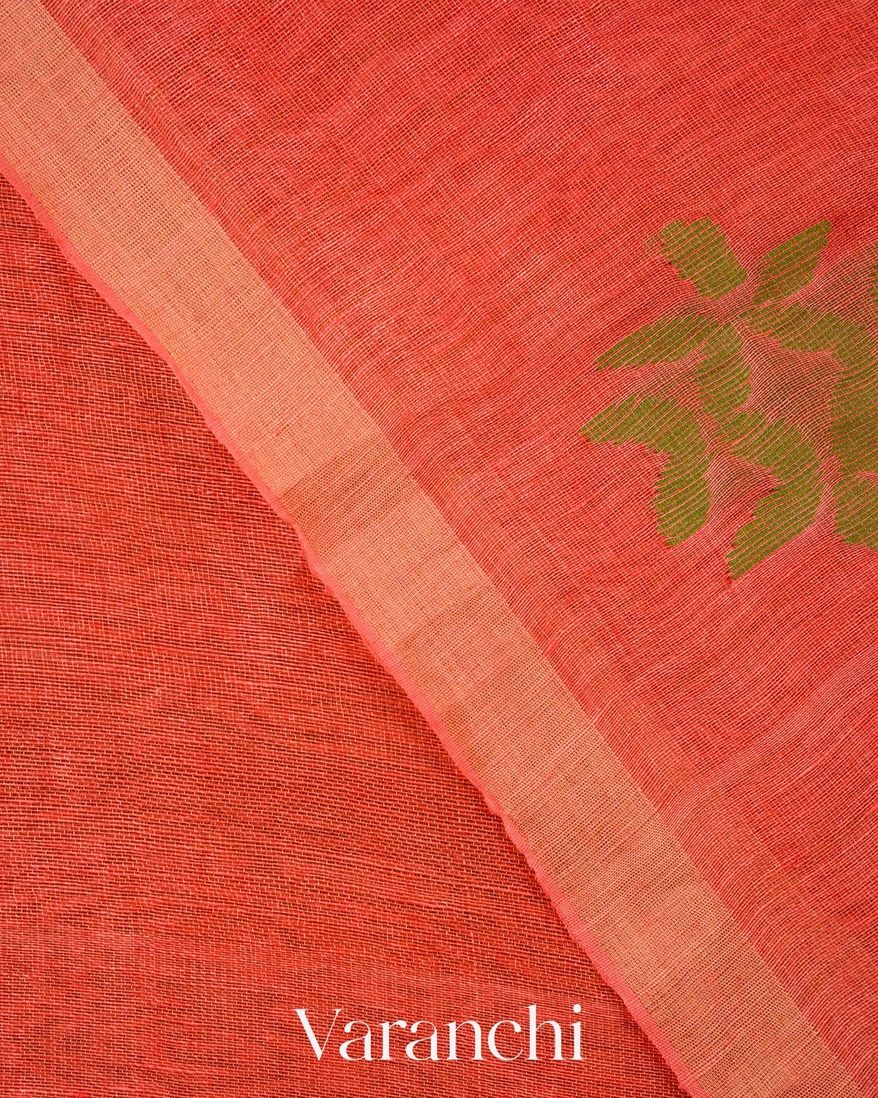 Coral Jamdani Pure Silk Linen Handloom Saree