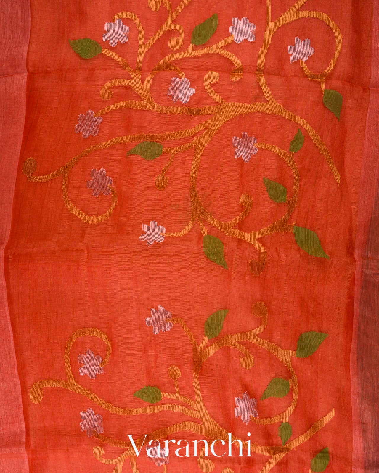 Coral Jamdani Pure Silk Linen Handloom Saree