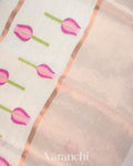 Off White Lotus Jamdani Pure Silk Linen Handloom Saree