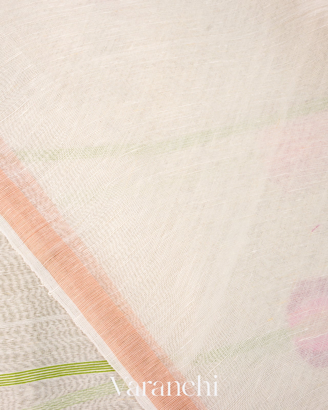 Off White Lotus Jamdani Pure Silk Linen Handloom Saree