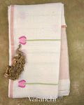 Off White Lotus Jamdani Pure Silk Linen Handloom Saree