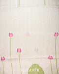 Off White Lotus Jamdani Pure Silk Linen Handloom Saree
