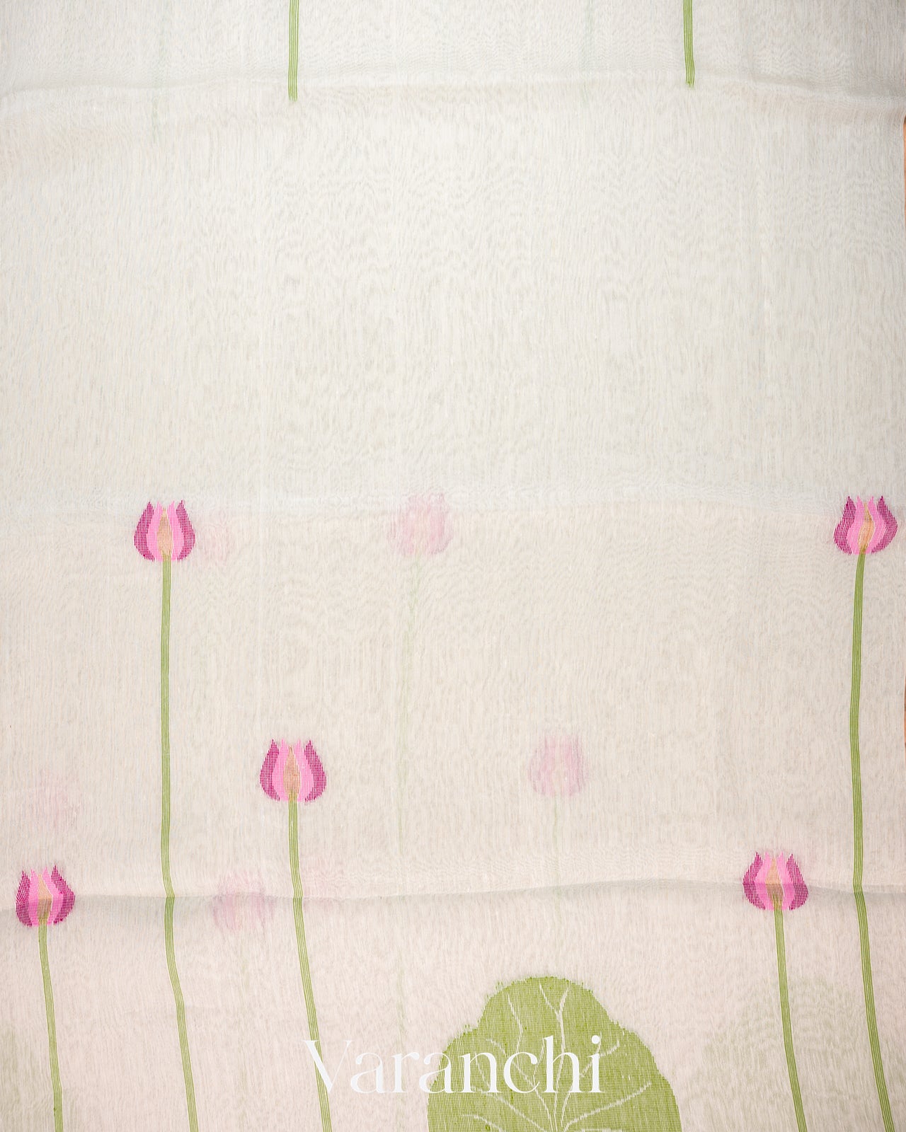 Off White Lotus Jamdani Pure Silk Linen Handloom Saree