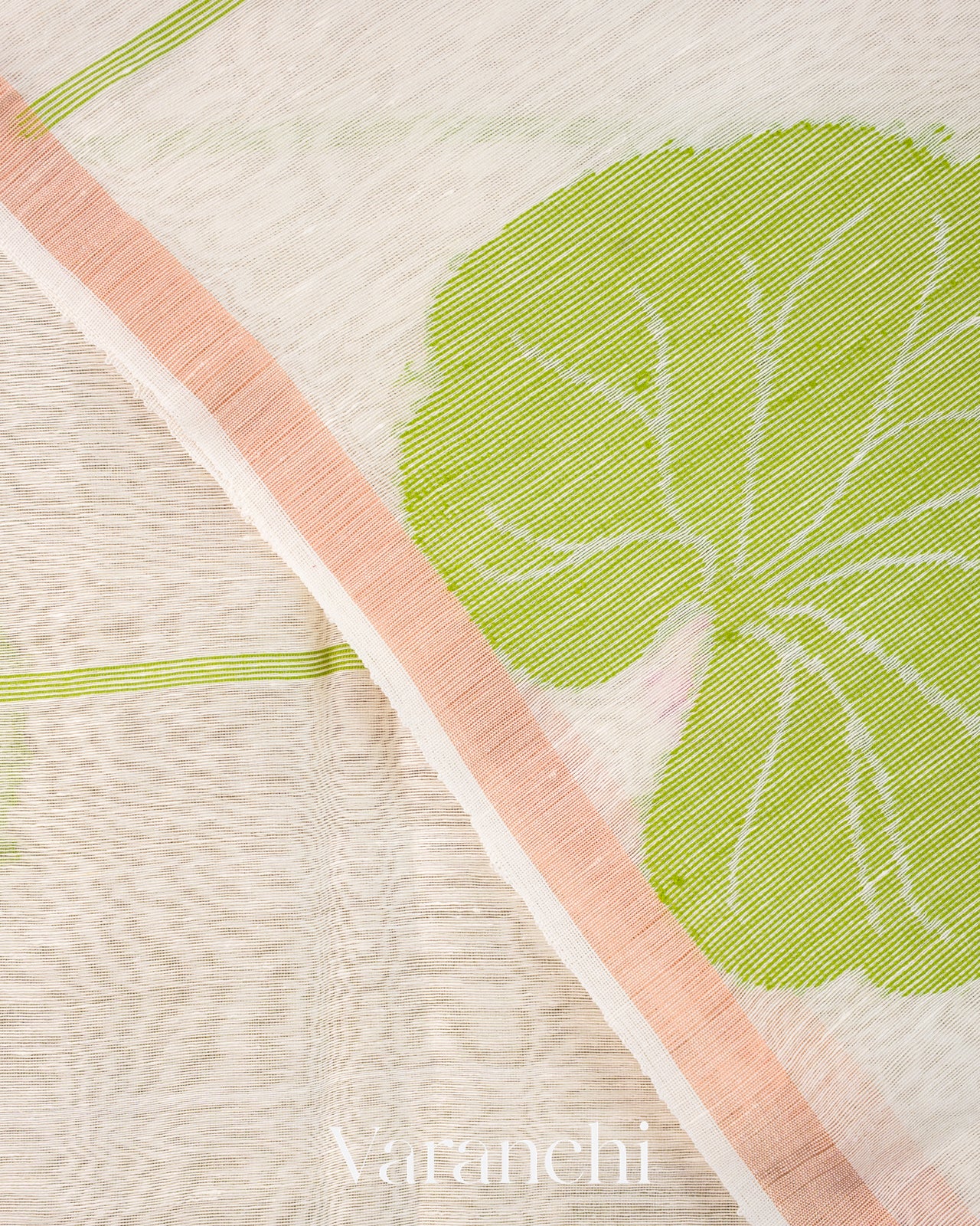 Off White Lotus Jamdani Pure Silk Linen Handloom Saree