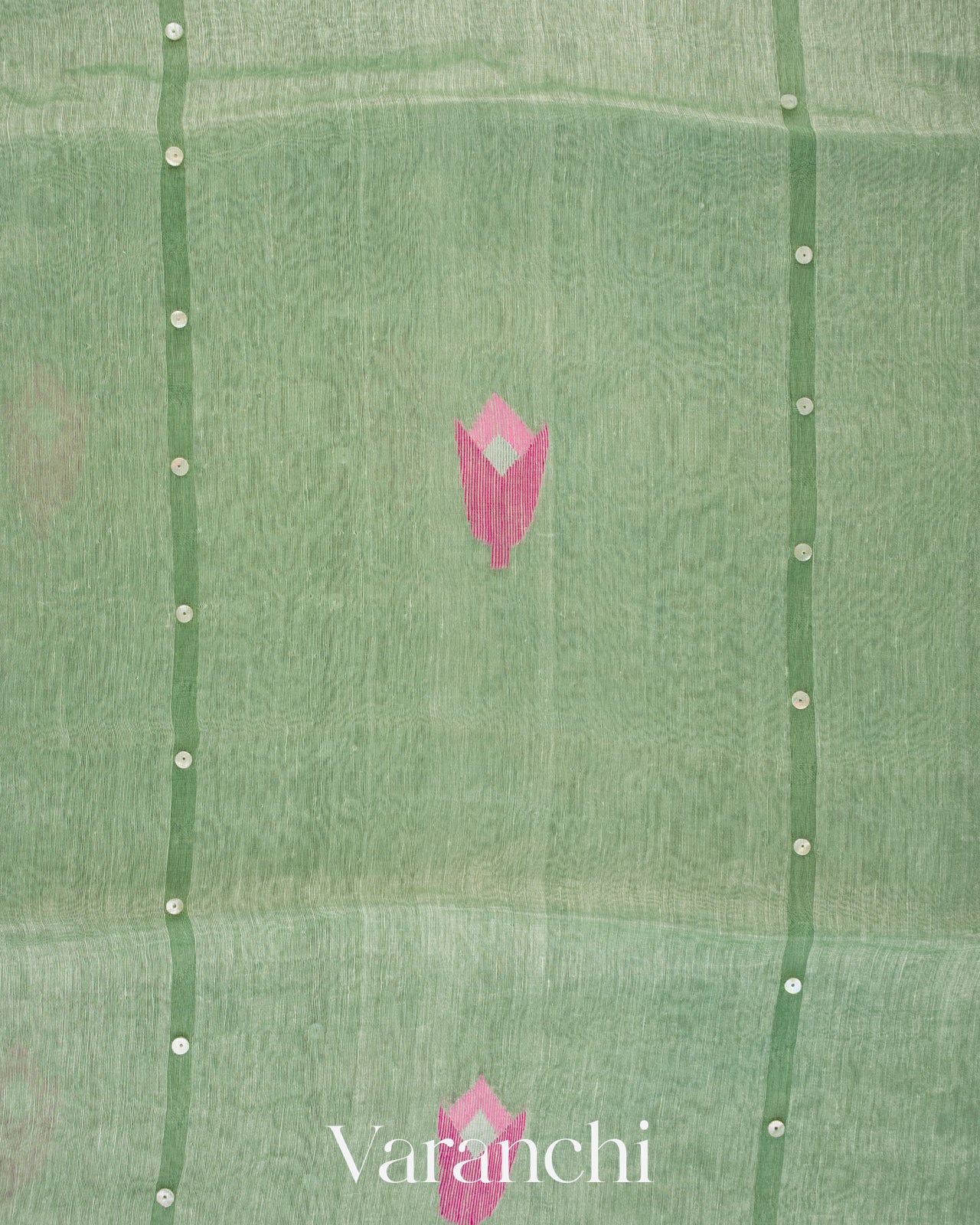 Sage Green Jamdani Pure Silk Linen Handloom Saree
