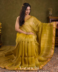 Mustard Yellow Jamdani Pure Silk Linen Handloom Saree