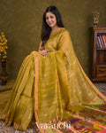 Mustard Yellow Jamdani Pure Silk Linen Handloom Saree