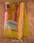 Mustard Yellow Jamdani Pure Silk Linen Handloom Saree