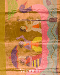 Mustard Yellow Jamdani Pure Silk Linen Handloom Saree