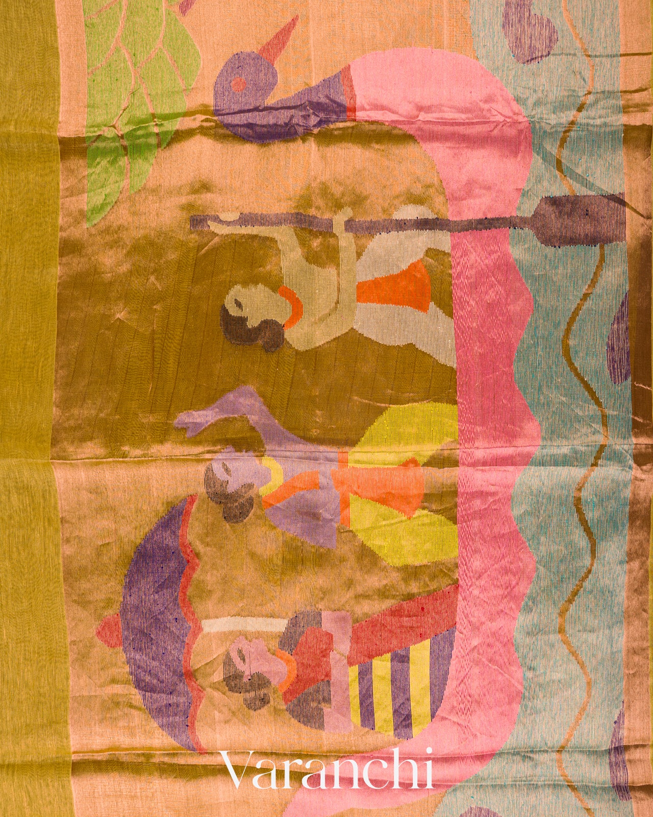 Mustard Yellow Jamdani Pure Silk Linen Handloom Saree