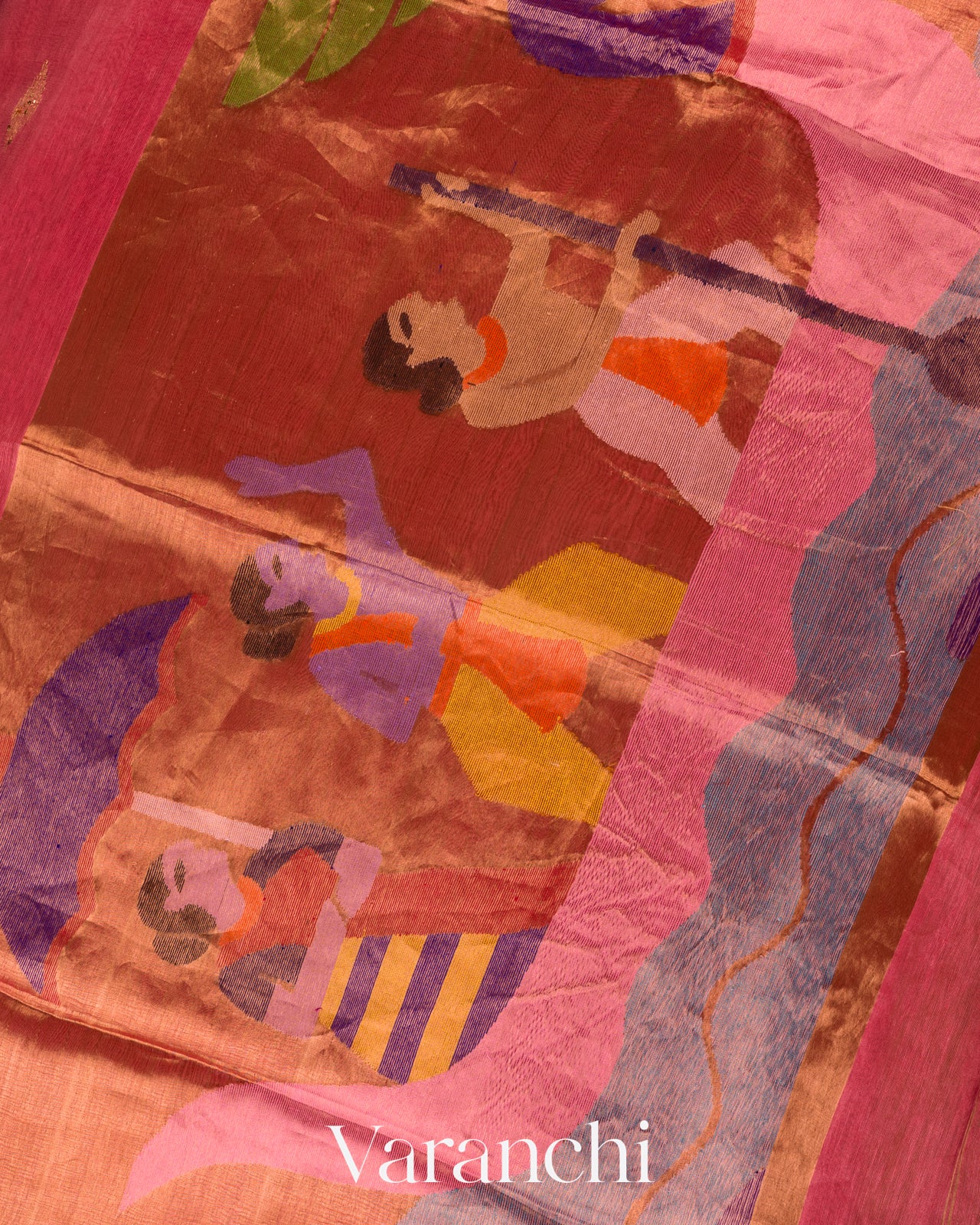 Rose Pink Sequin Embroidered Pure Silk Linen Handloom Saree