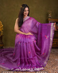 Purple Lotus Jamdani Pure Silk Linen Handloom Saree