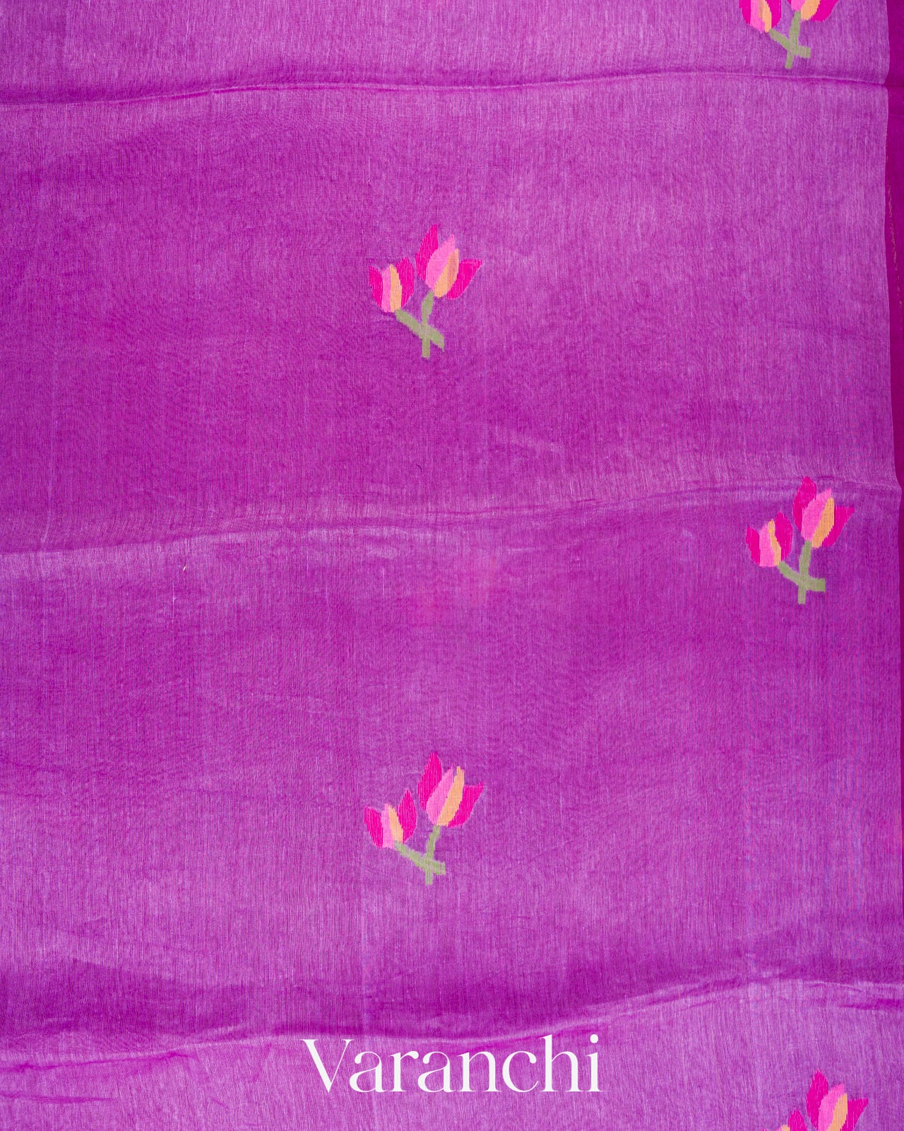Purple Lotus Jamdani Pure Silk Linen Handloom Saree