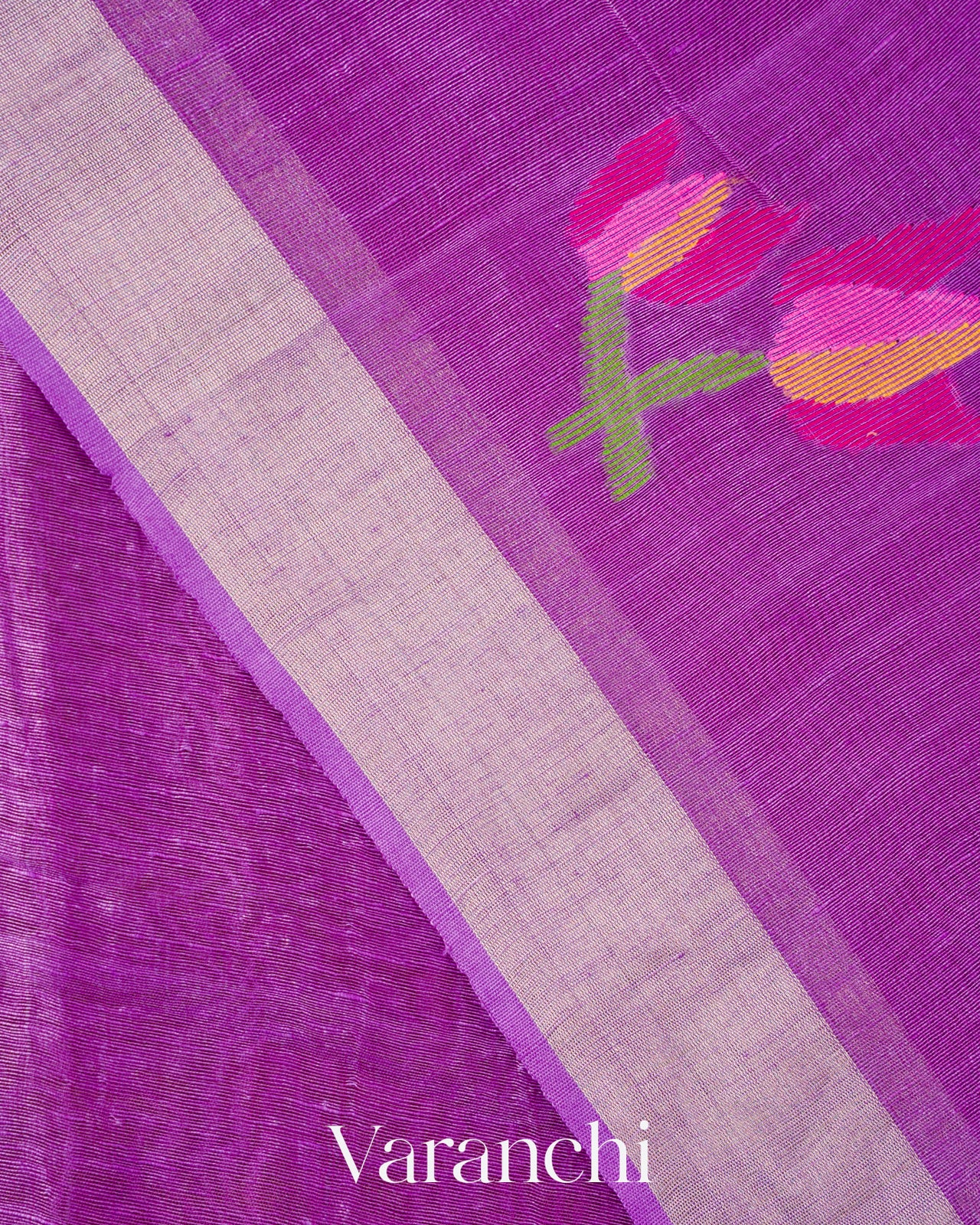 Purple Lotus Jamdani Pure Silk Linen Handloom Saree