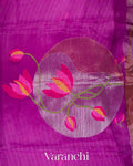 Purple Lotus Jamdani Pure Silk Linen Handloom Saree
