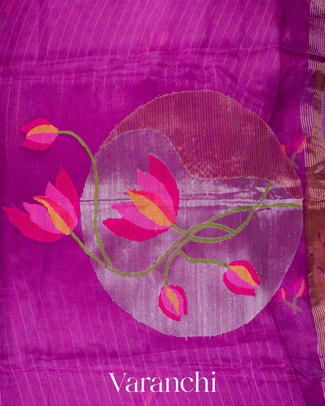 Purple Lotus Jamdani Pure Silk Linen Handloom Saree