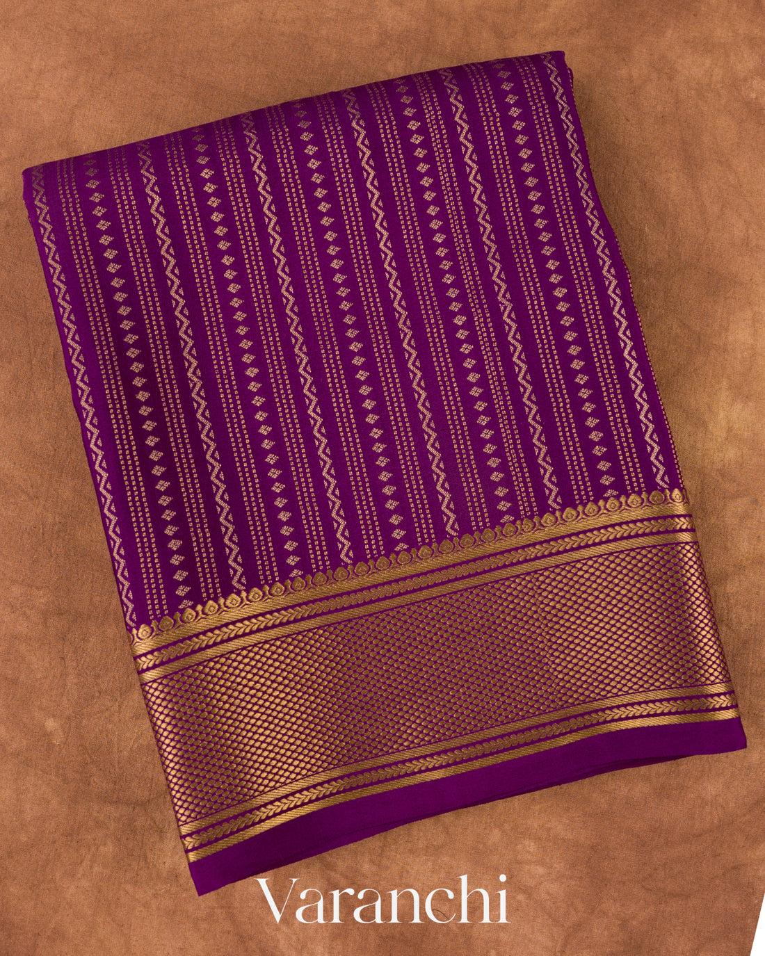Deep Purple Striped Pure Mysore Crepe Silk Saree