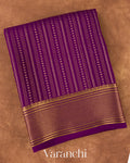 Deep Purple Striped Pure Mysore Crepe Silk Saree