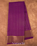 Deep Purple Striped Pure Mysore Crepe Silk Saree