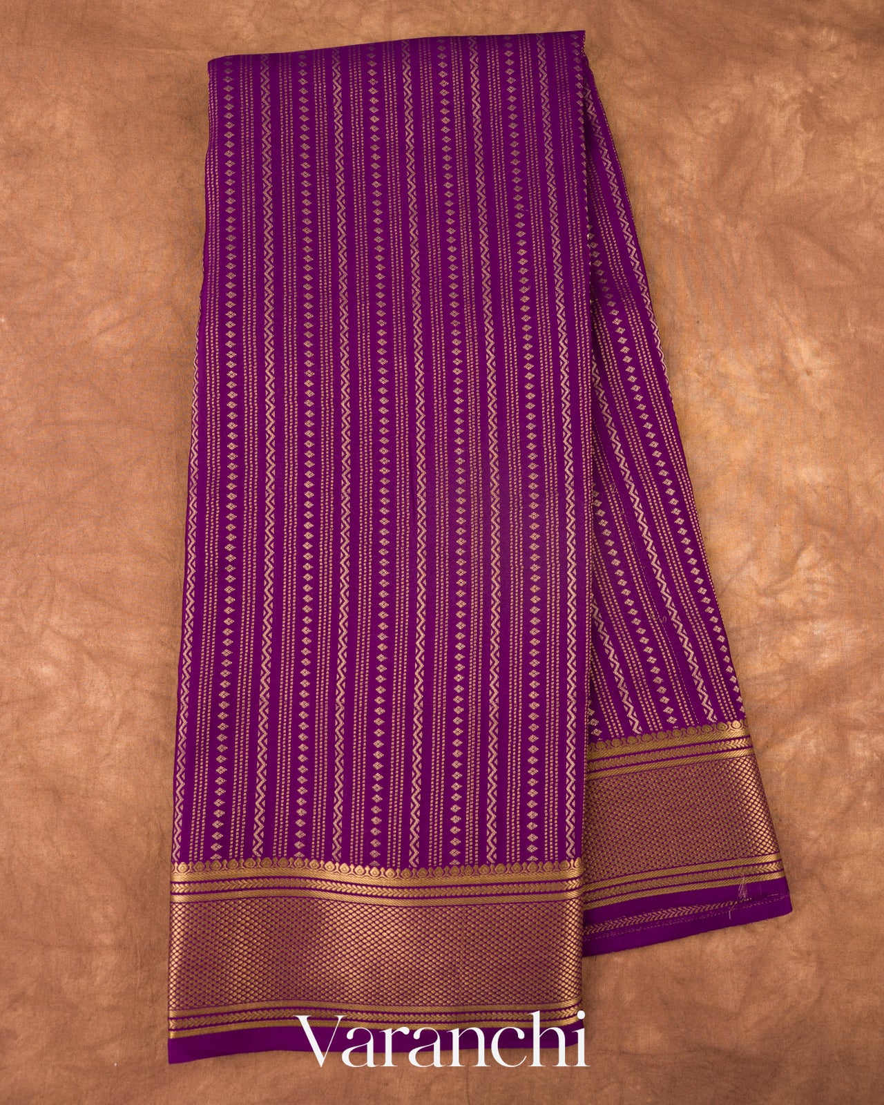 Deep Purple Striped Pure Mysore Crepe Silk Saree