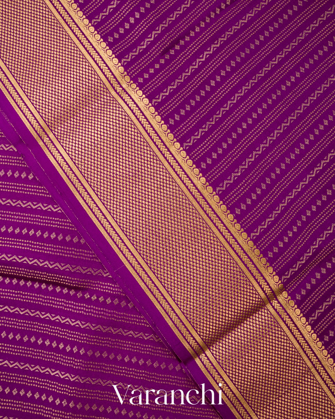 Deep Purple Striped Pure Mysore Crepe Silk Saree