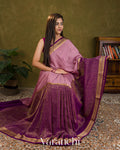 Deep Purple Checks and Brocade Pure Mysore Crepe Silk Saree