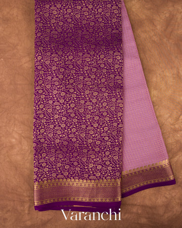 Deep Purple Checks and Brocade Pure Mysore Crepe Silk Saree