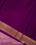 Deep Purple Checks and Brocade Pure Mysore Crepe Silk Saree