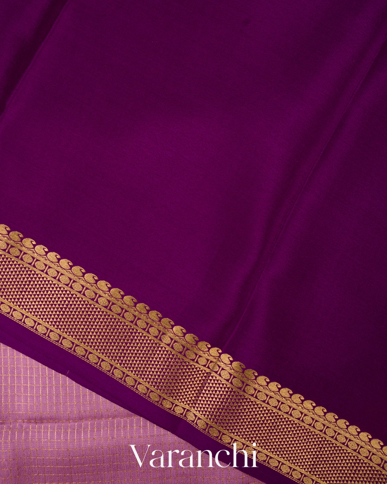 Deep Purple Checks and Brocade Pure Mysore Crepe Silk Saree