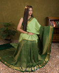 Bottle Green Checks and Brocade Pure Mysore Crepe Silk Saree