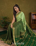 Bottle Green Checks and Brocade Pure Mysore Crepe Silk Saree