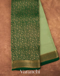 Bottle Green Checks and Brocade Pure Mysore Crepe Silk Saree