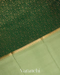 Bottle Green Checks and Brocade Pure Mysore Crepe Silk Saree