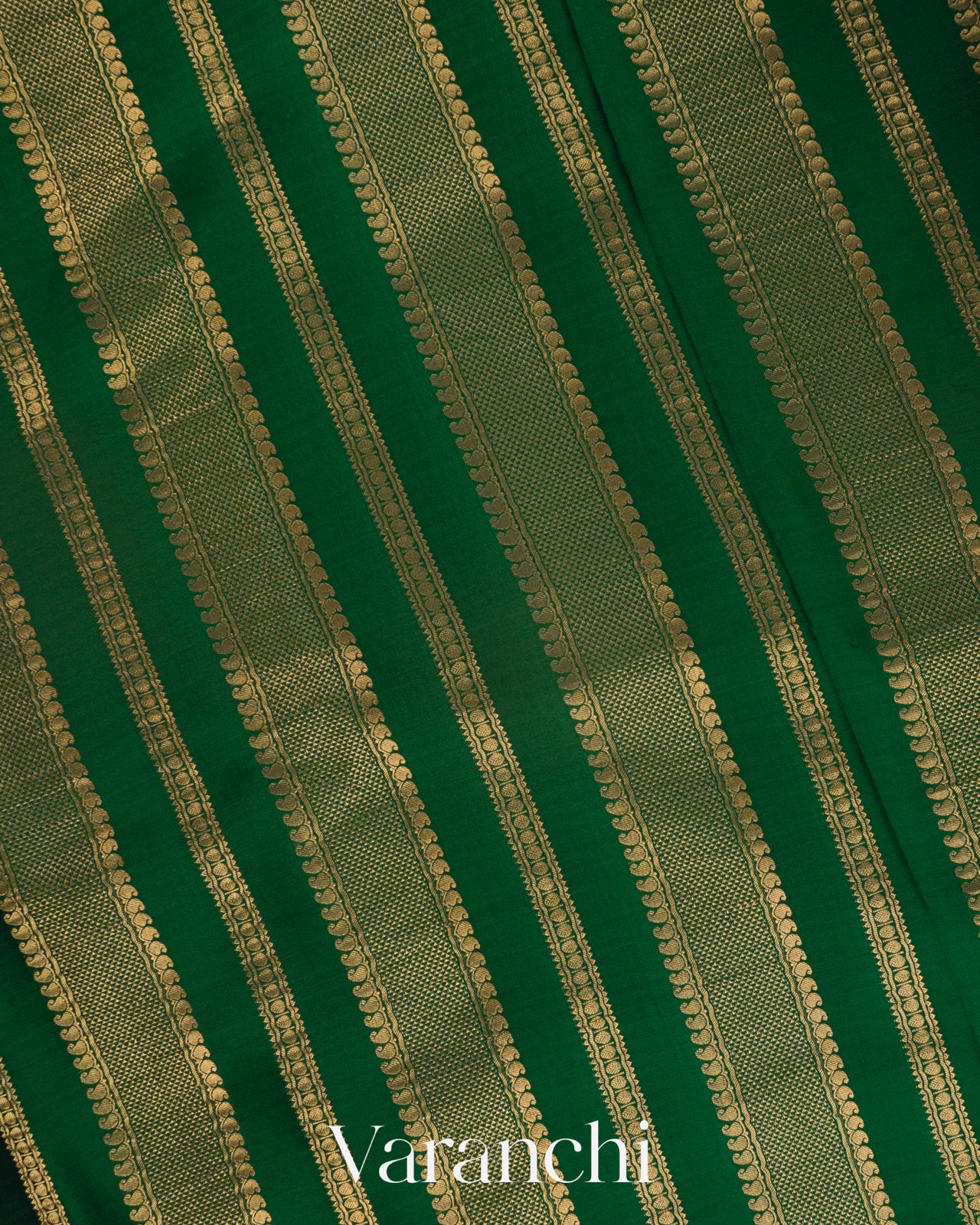 Bottle Green Checks and Brocade Pure Mysore Crepe Silk Saree