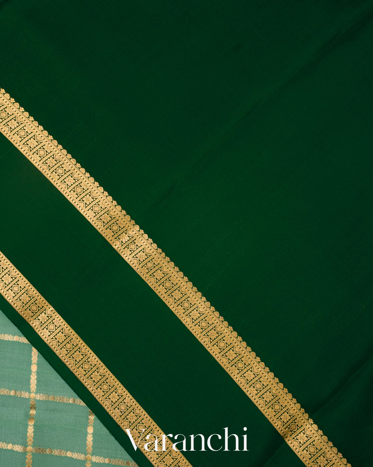 Sea Green Checkered Pure Mysore Crepe Silk Saree