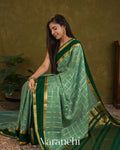 Sea Green Checkered Pure Mysore Crepe Silk Saree
