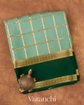 Sea Green Checkered Pure Mysore Crepe Silk Saree